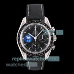 N1 Factory Swiss Replica Omega Speedmaster Snoopy Black Dial Leather Strap Watch 